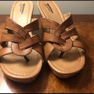 Arizona Tan Thong Wedge Sandals